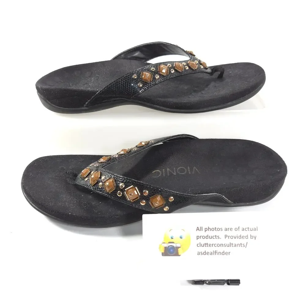 Vionic 340 Floriana Flip Flop Sandals Womens Size 7 TVW4401 Black Brown